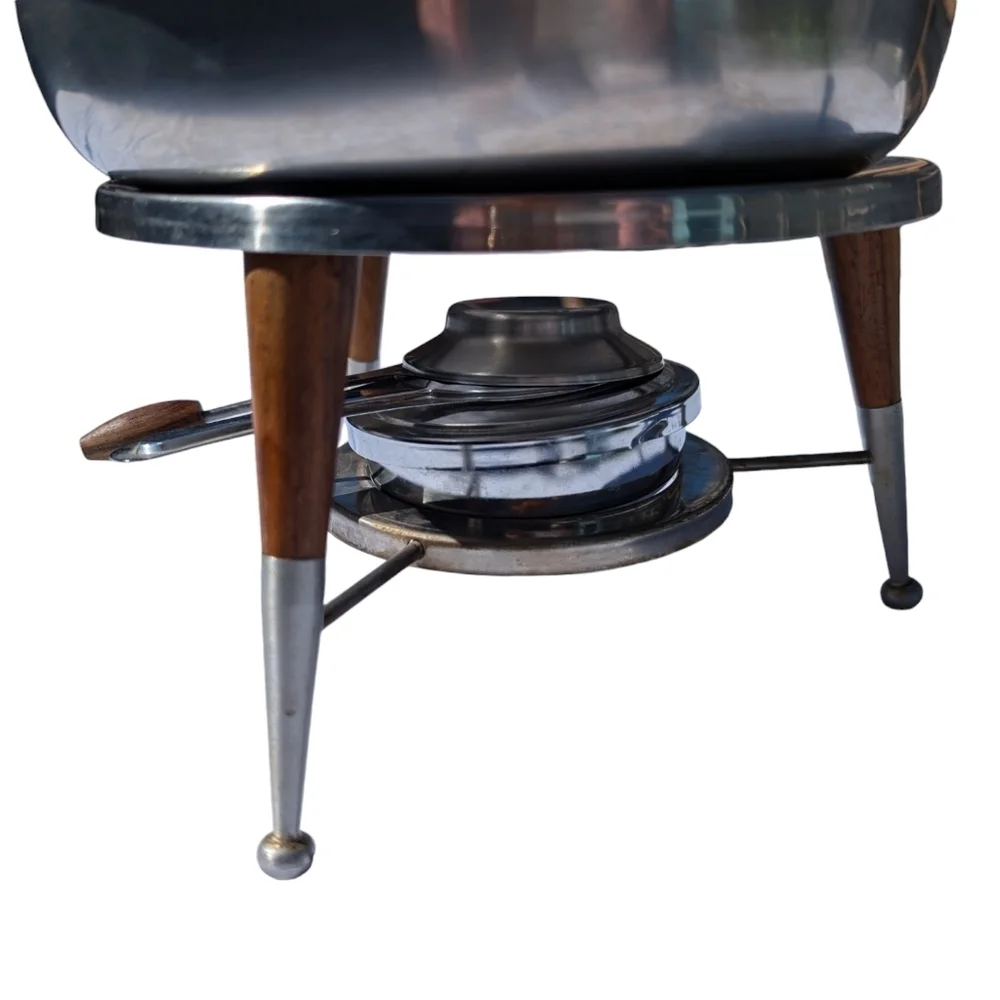 VINTAGE Fondue Pot Retro 1970 Stainless Steel Large Party Bowl